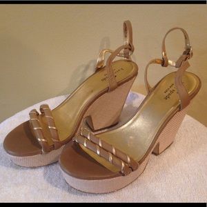 KATE SPADE Women's Gold Wicker Wedge Sandals Shoes
